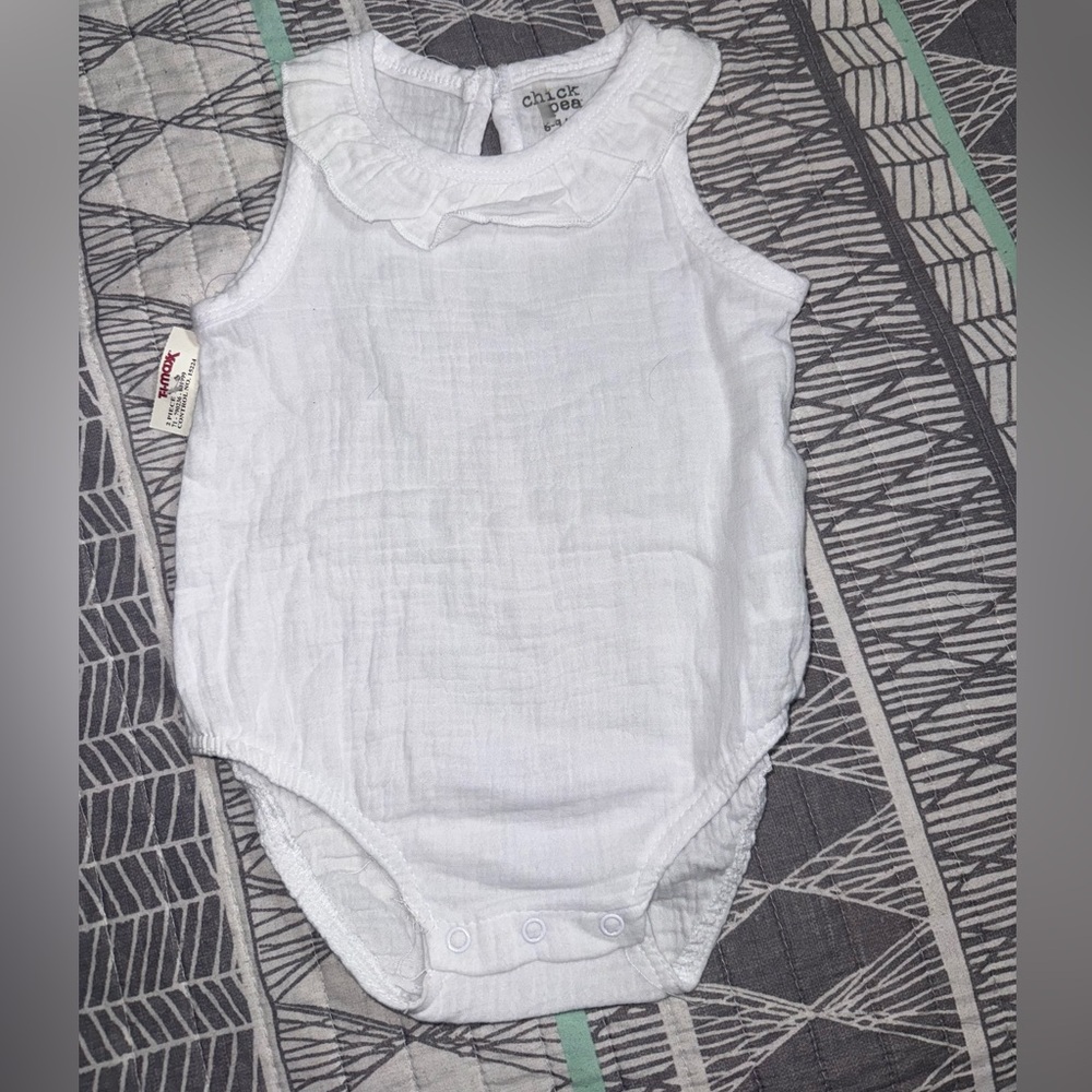 Chick Pea New with Tags 6-9 Month Baby Girl All White Ruffled Onsie